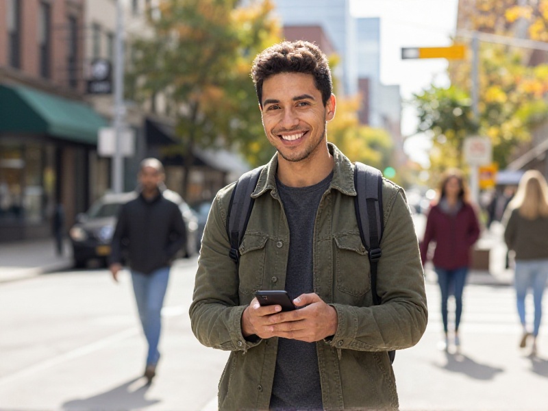A young immigrant couple meeting for coffee at an outdoor cafe on a bright day in downtown Toronto, smiling and talking respectfully across a small table